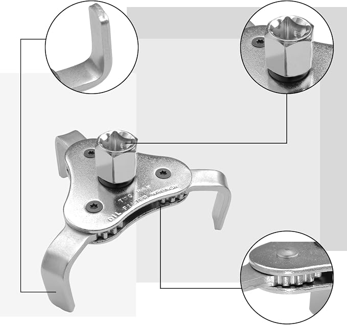 Universal Adjustable Oil Filter Wrench, Carbon Steel, 3-Jaw Design, 2.5-4.5 - Image 2