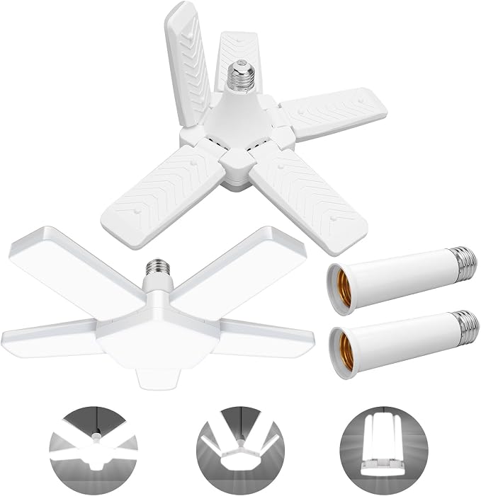 LED Garage Lights 2 Pack, 100W 10000LM 6500K E26/E27 Ceiling Light by Coomoors
