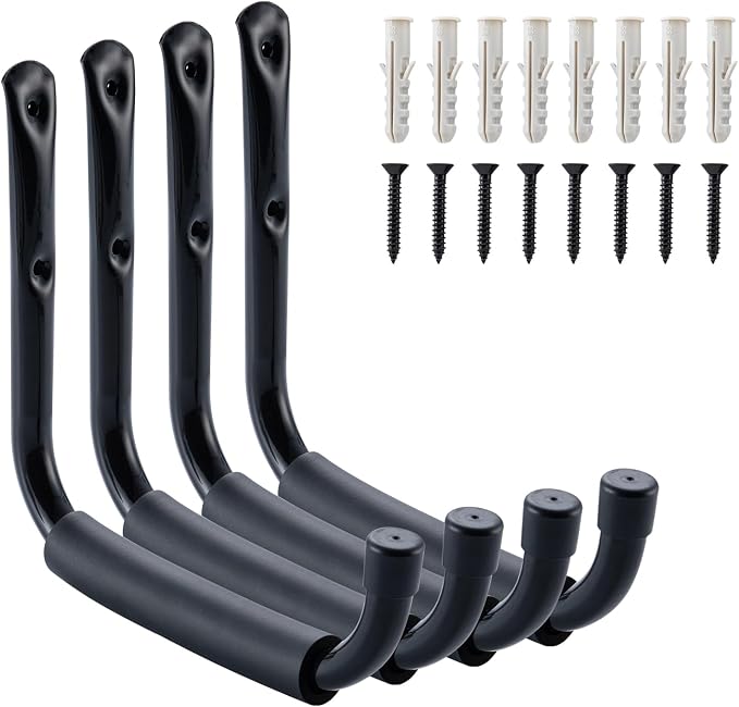 HOME MASTER HARDWARE Heavy Duty 9" Jumbo Arm Garage Wall Hooks 4 Pack – 50Lbs by HOME+MASTER+HARDWARE