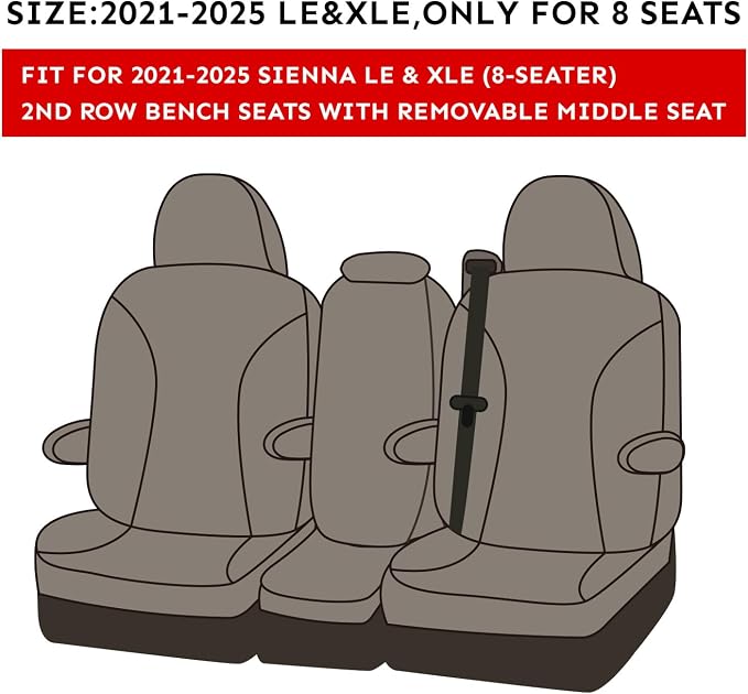 EKR Sienna Seat Covers for 2021 2022 2023 2024 2025 Toyota Sienna LE, 8 Seats - Image 2