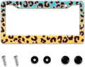 Blue Yellow Leopard License Plate Frame, Cheetah Leopar Print Car Accessories by MIXWIT