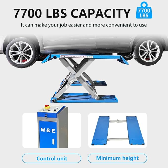 M&E 7700lbs Mid Rise Scissor Lift Pneumatic Release Auto Lift Car Lift 220V - Image 2