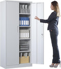 Metal Storage Cabinet with Adjustable Shelves, Garage Tool Cabinet with 2 by BIZOEIRON