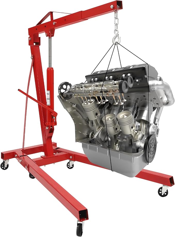 2 Ton Engine Hoist, Folding Hydraulic Engine Crane Red, Heavy Duty Cherry by Unknown