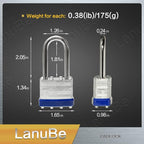 LanuBe Lock Laminated Steel Keyed Padlock, Keyed Alike Locks, Long Shackle - Image 2