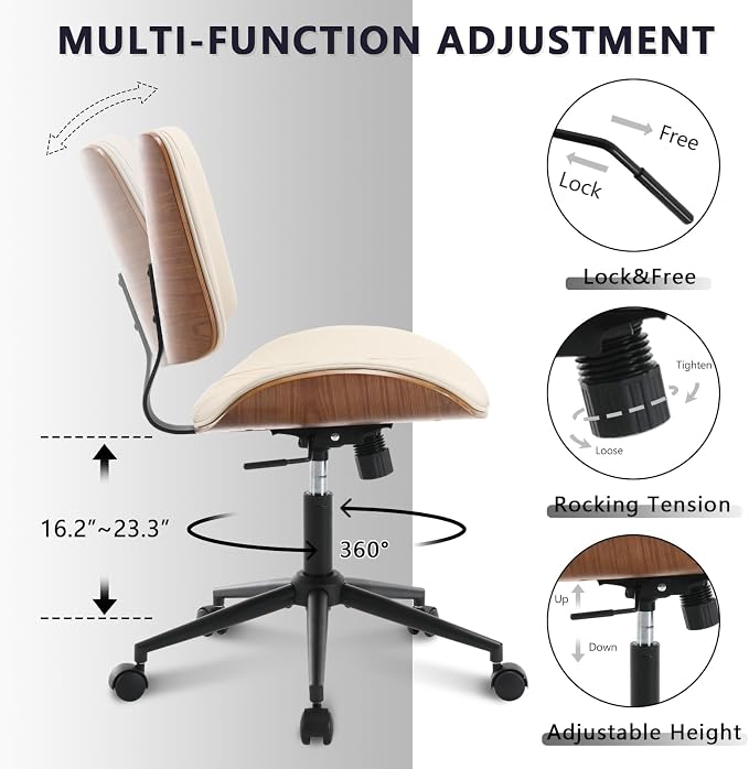 Home Office Chair No Arms with Wheels, Adjustable Height Small Desk Chair - Image 5