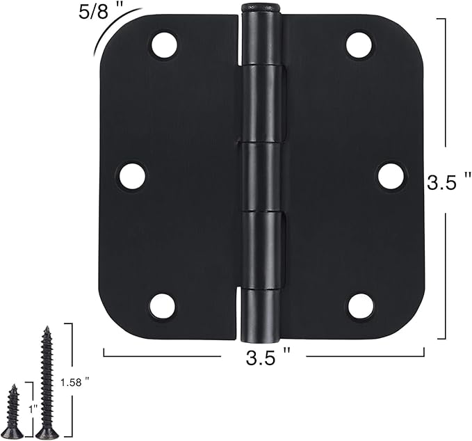 30 Pack Rounded Matte Black Door Hinges 3.5 Inch 5/8" Radius Interior 3 1/2" - Image 5