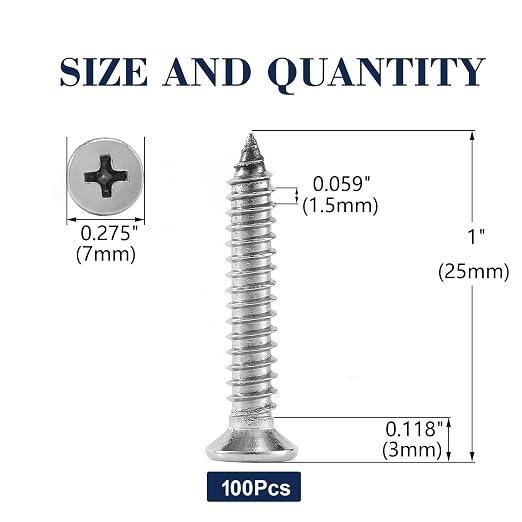 #7 x 1" Wood Screw 100Pcs 18-8 Stainless Steel Screws Flat Head Phillips Fast - Image 2