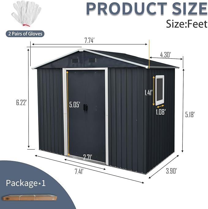 4x8 FT Outdoor Storage Shed, Metal Garden Shed - Image 4