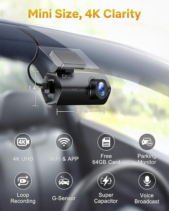 GKU 4K Dash Cam, Dash Cam Front - Image 2