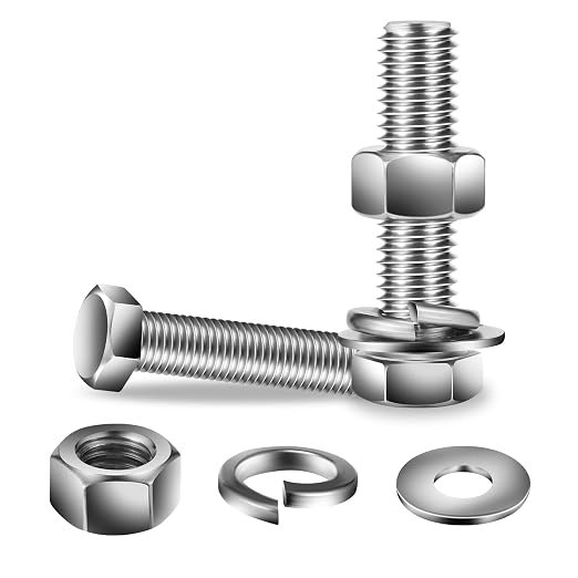 1/2-13 x 2" Hex Head Screw Bolt, Flat & Lock Washers, Fully Threaded, by SG TZH by SGTZH
