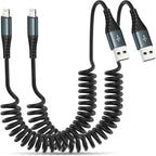 Heartbeats Coiled Lightning Cable 3FT 2 Pack MFi Certified Car iPhone Charger by Heartbeats