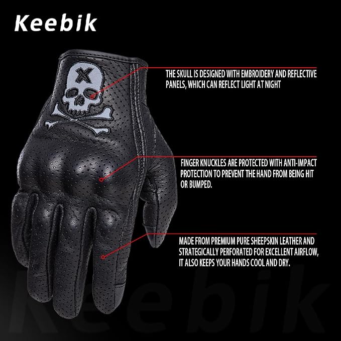 Goatskin Leather Motorcycle Motorbike Powersports Racing Gloves Reflective - Image 2