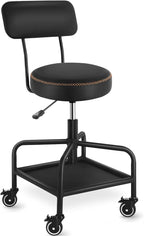 Shop Stool with Lockable Rubber Wheels Adjustable Backrest Tool Tray Storage by WUDOYO