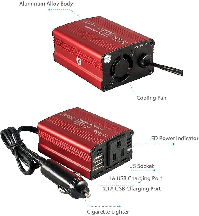 FOVAL 150W Car Power Inverter 12V DC to 110V AC Converter Vehicle Adapter Plug - Image 7