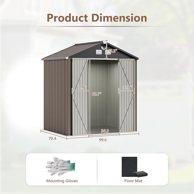8x6 FT Outdoor Storage Shed, Metal Tool Sheds, Waterproof Outside Storage Shed - Image 3