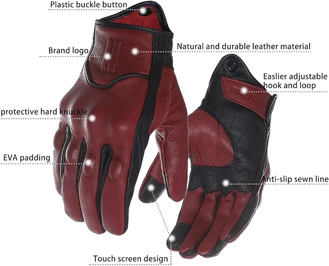 Harssidanzar Leather Motorcycle Gloves - Image 3