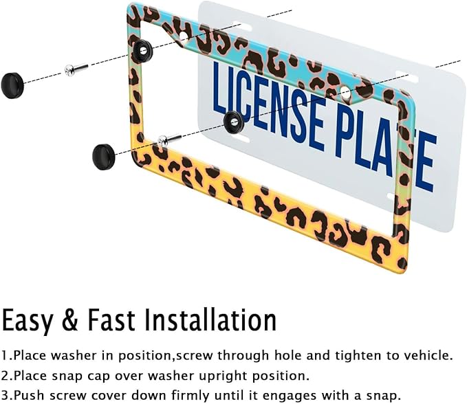 Blue Yellow Leopard License Plate Frame, Cheetah Leopar Print Car Accessories - Image 7