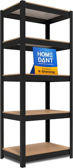 HOMEDANT House Black 5 Tier 24.4" W Laminated Metal Shelving Unit Adjustable by TheBestOrganizingSolution