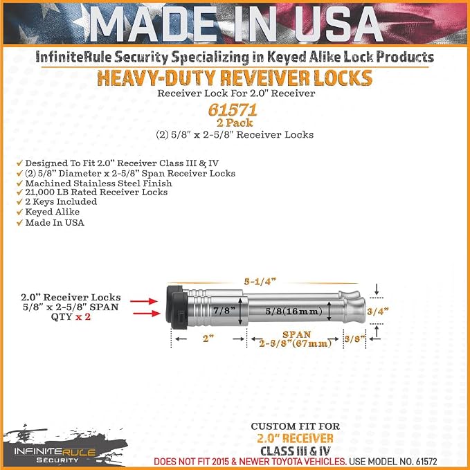 61571 | 2 Pack, Keyed Alike, Receiver Locks - Image 3