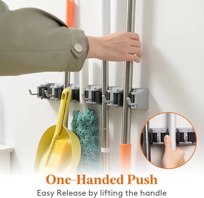 Lifewit Mop and Broom Holder Wall Mount, Anti-Slip Broom Hanger - Image 3