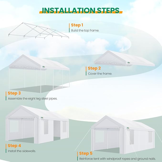 COBIZI Carport Canopy 12x20 Heavy Duty Portable Garage - Image 7