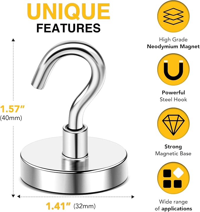 DIYMAG Magnetic Hooks, 150 LB Heavy Duty Strong Magnet - Image 2