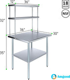 AmGood Stainless Steel Work Table Double Tier Overshelf 30" x 36" Work Table + - Image 3