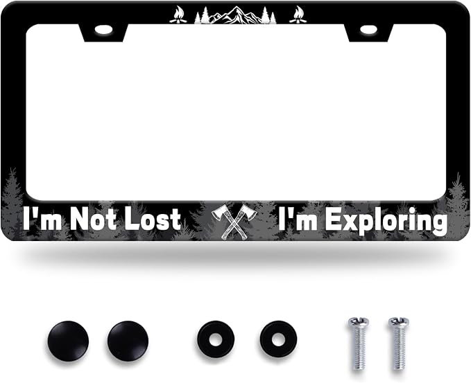 Funny License Plate Frame I'm Not Lost I'm Exploring License Plate Stainless by GORSNKYE