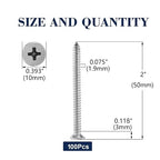 #12 x 2 Wood Screw 100Pcs 18-8 Stainless Steel Screws Flat Head Phillips Fast - Image 2