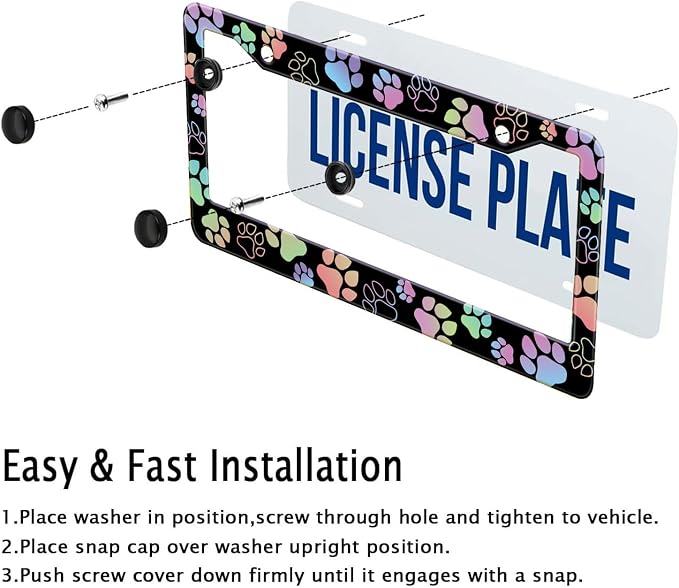 Dog Paw Car License Plate Frames, Colorful Pet Paw Printed License Plate Holder - Image 7