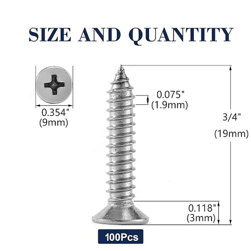 #10 x 3/4" Wood Screw 100Pcs 18-8 Stainless Steel Screws Flat Head Phillips - Image 2