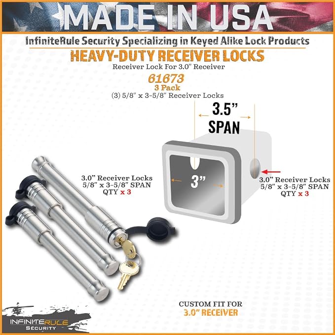61673 | 3 Pack, Keyed Alike, Receiver Locks - Image 2