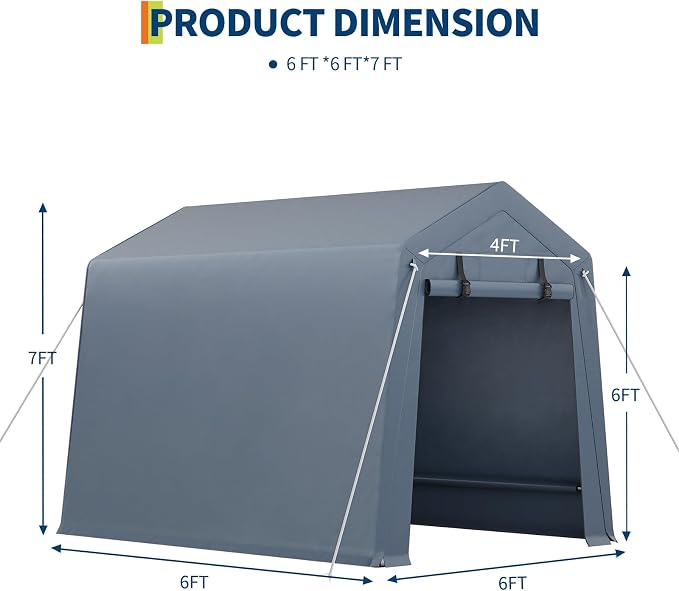 6x6 FT Outdoor Storage Shed, Portable Carport - Image 10