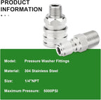 TAISHER 4PCS 304 Stainless Steel Pressure Washer Adapter Kit, Quick Connect - Image 4