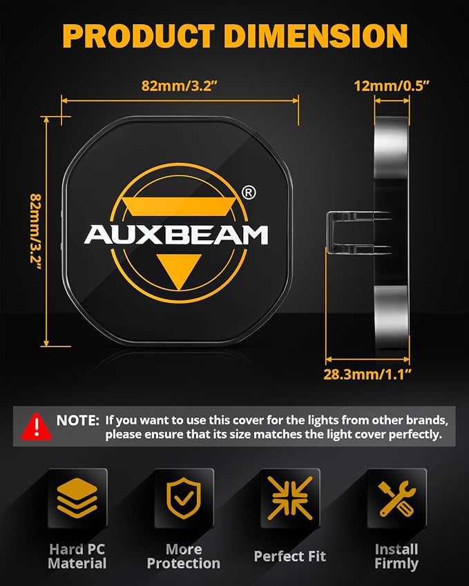 Auxbeam 3" LED Pod Light Covers, XP-Ultra Series PC Lens Offroad Protective - Image 2
