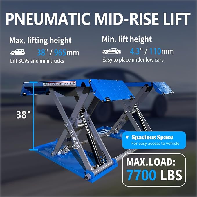 M&E 7700lbs Mid Rise Scissor Lift Pneumatic Release Auto Lift Car Lift 220V - Image 3