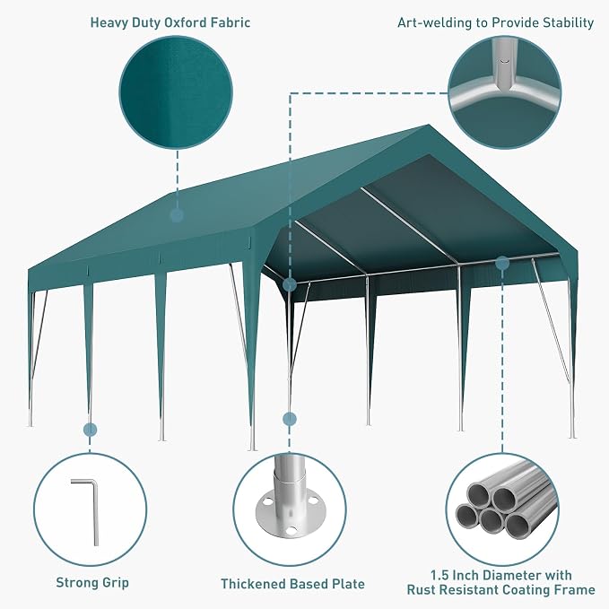 12x20ft Heavy Duty Carport Outdoor Car Canopy UV Resistant Waterproof Party - Image 3