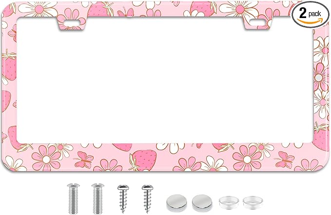 Flowers License Plate Frame Car Universal Stainless Steel Accessories by TXWWXT