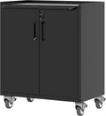 Metal Storage Cabinet with Wheels, Lockable Garage Cabinet with Doors and by BIZOEIRON