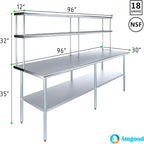 Amgood Stainless Steel Work Table Double Tier Overshelf | Metal Kitchen Prep - Image 3