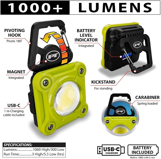 Performance Tool W2689 1000LM Li-Ion Utility Work Light - Image 4