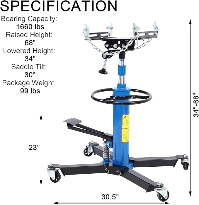 Transmission Jack 1660 lbs/ 0.75 Ton Capacity Hydraulic Telescopic Transmission - Image 6
