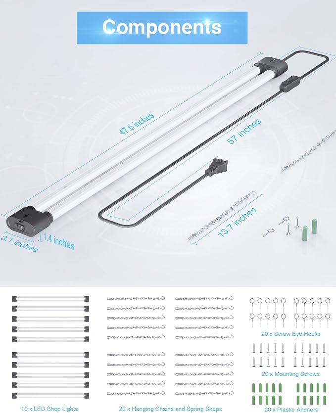 Ensenior 10 Pack Linkable Led Shop Light 4ft - Image 6