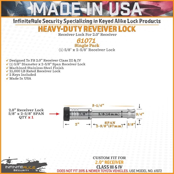 61071 | Receiver Lock for 2" Receiver - Image 3