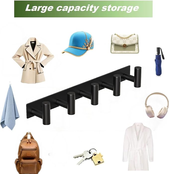 Coat Rack Wall Mounted with 5 Hooks, Metal Wall Hooks - Image 7