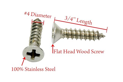 #4 x 3/4" Stainless Flat Head Phillips Wood Screw, 18-8 Stainless Steel Screws - Image 2