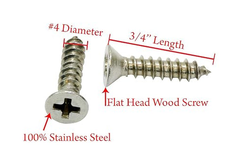 #4 x 3/4" Stainless Flat Head Phillips Wood Screw, 18-8 Stainless Steel Screws - Image 2