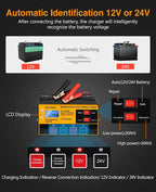 Outerman Car Battery Charger, 12V-12A/24V-8.5AMH Smart Automatic Battery Charger - Image 2