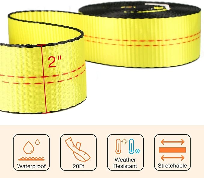 2 Pack Tow Strap 2" x 20 ft 20000 lbs Break Strength Kinetic Recovery Tow Rope - Image 5
